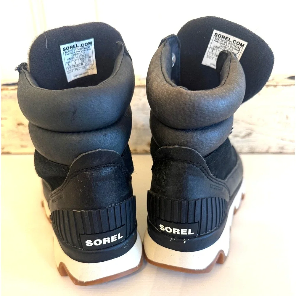 Sorel‎ Kinetic Conquest Boots Womens Size 8 Black Suede Wedge Snow Gorpcore